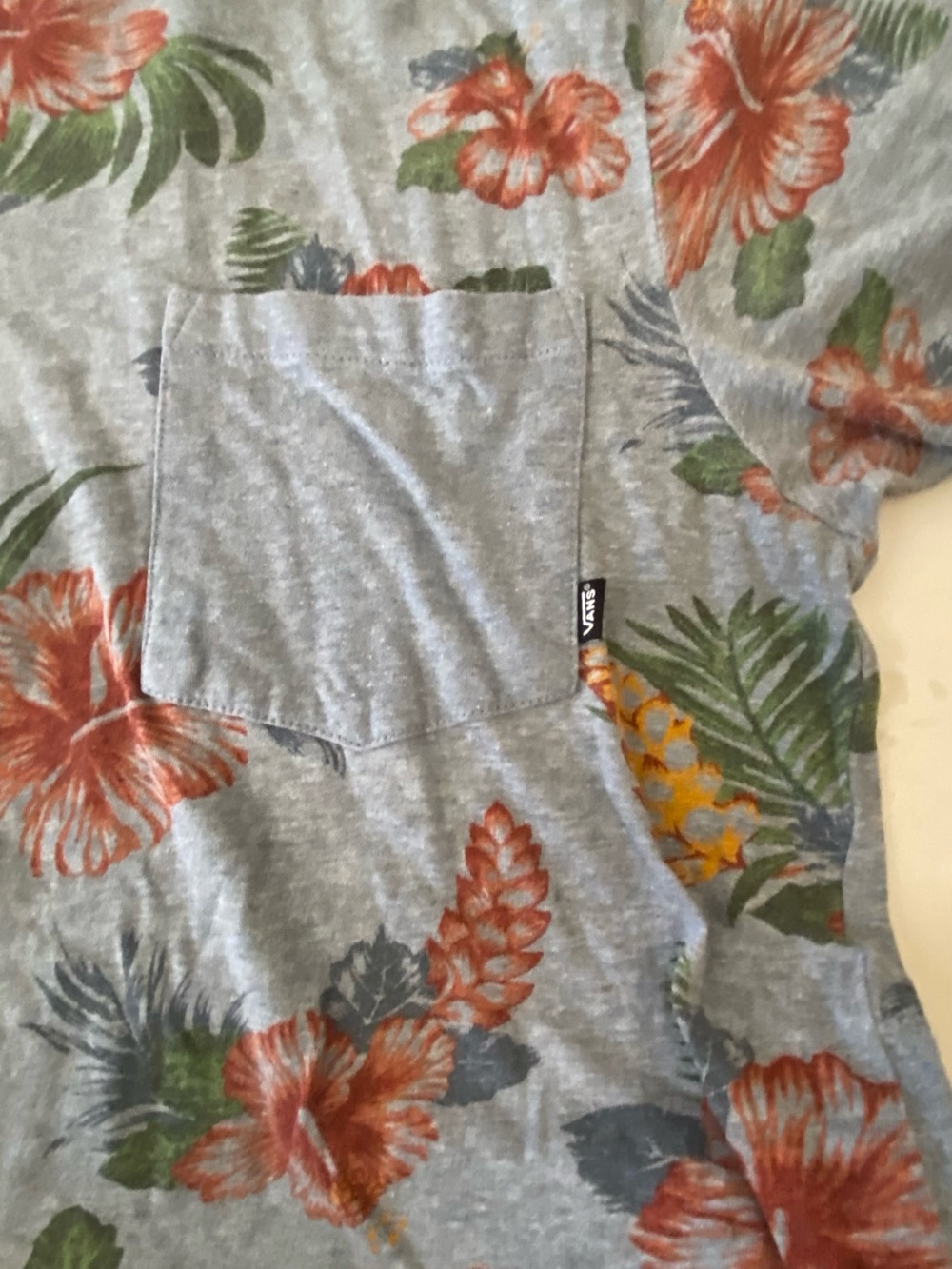 Vans Men's Floral Pocket T‑Shirt - Blue with Orange & Green Print Medium - Picture 2 of 7